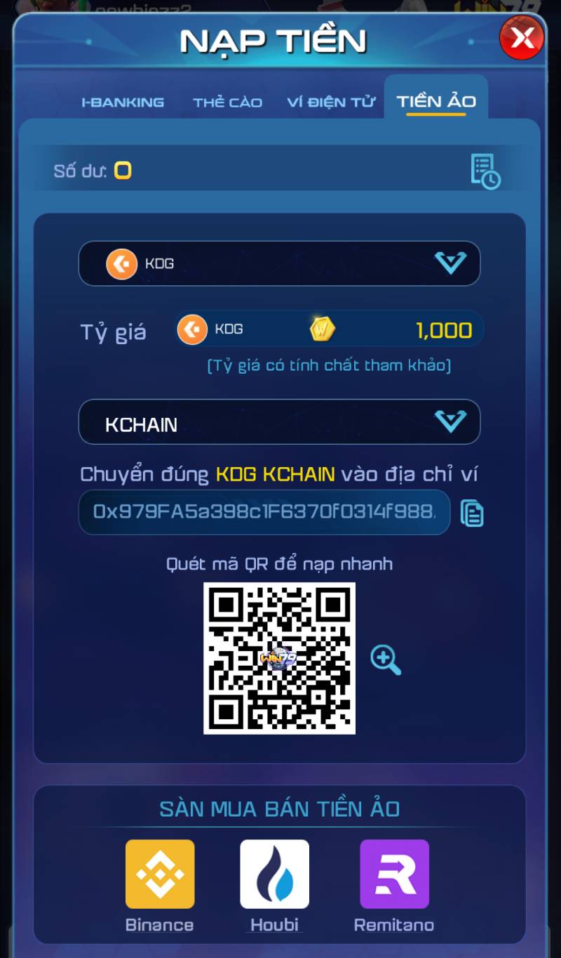 Nạp tiền Win79 bằng tiền ảo USDT (TRC20)