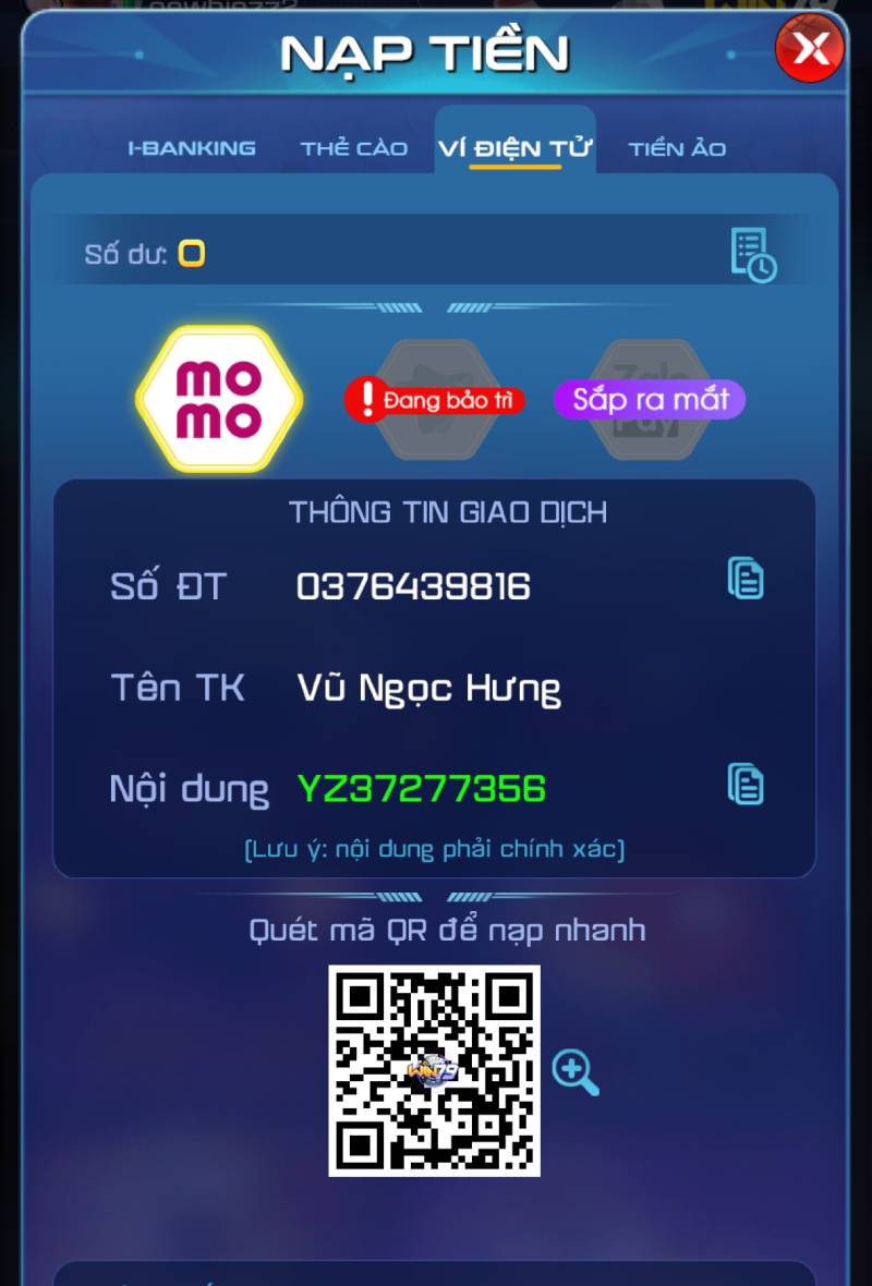 Nạp tiền Win79 qua ví điện tử (Momo)